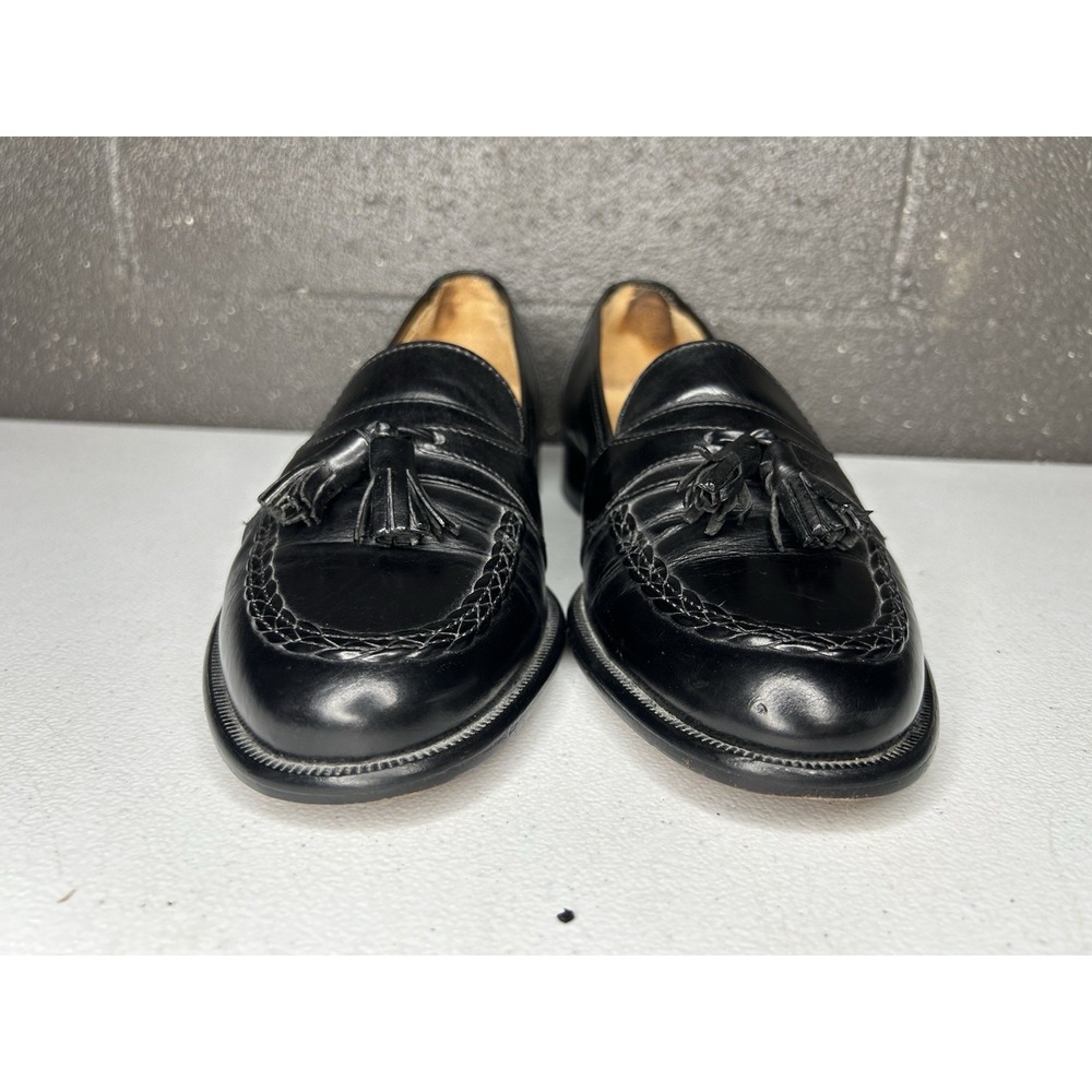 Vintage Alfani Tassel Black Loafers Leather Shoes Mens Size 8 M Italy Y2K 90s
